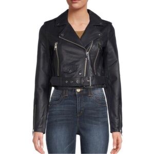LTH JKT Mya cropped Black real Leather Moto Biker Jacket size XS